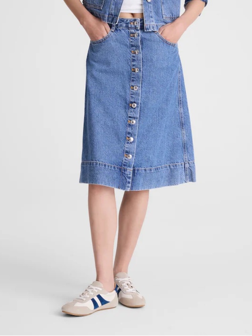 Madewell Denim Button-Front A-Line Midi Skirt size 28 NWOT